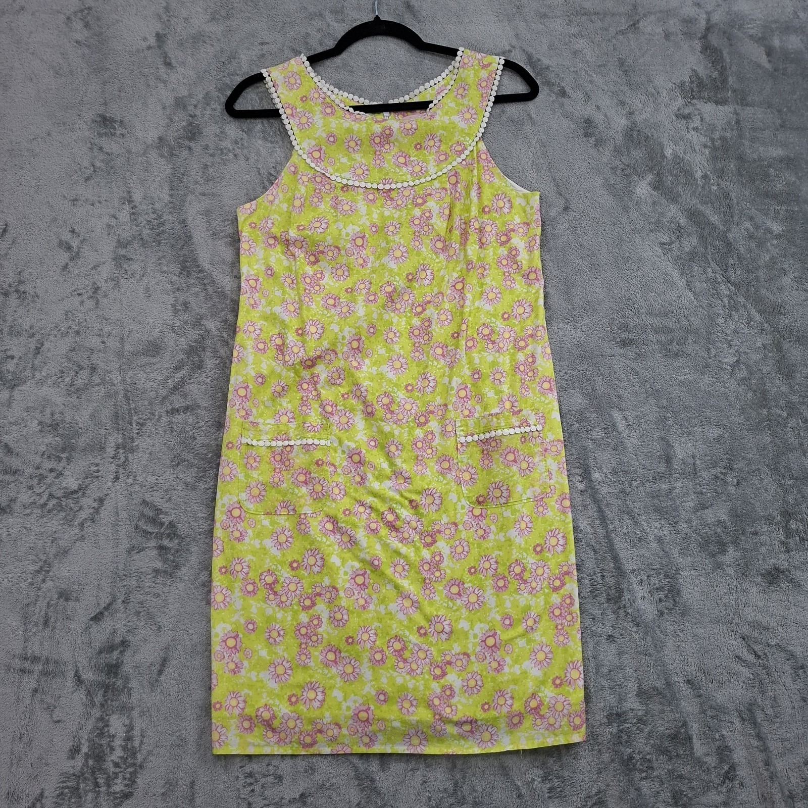 Lilly Pulitzer Lime Green Pink Floral Print Cotton Shift Dress Womens Size Small